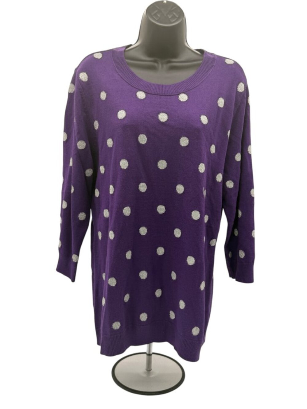 NWT NY&C XL Purple & White Polka-Dot Pullover Sweater